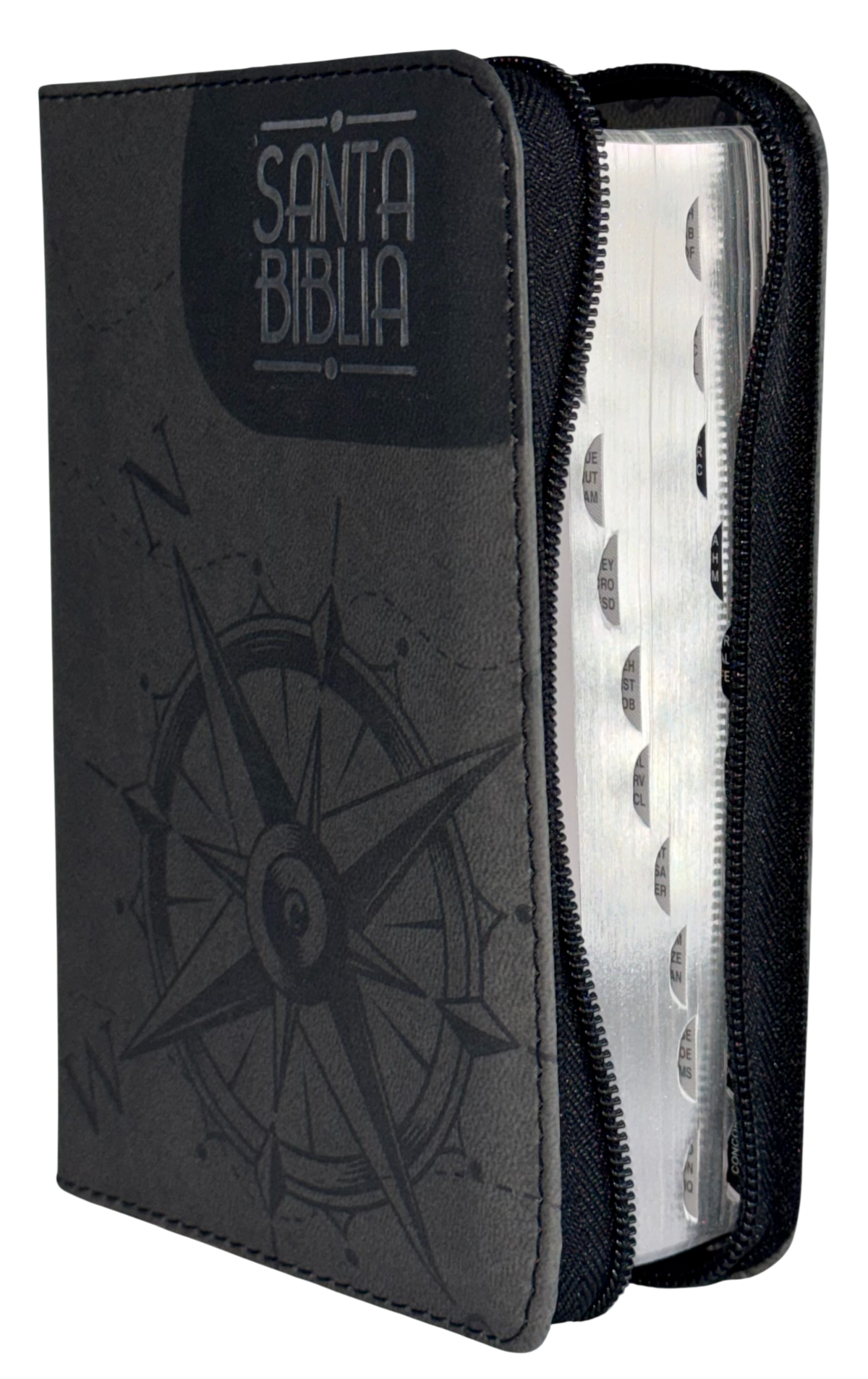 Biblia RVR 1960, Bolsillo, Brújula, Letra Chica, Gris, con Índice, Cierre, QR